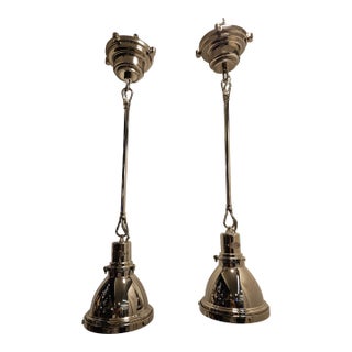 Ralph Lauren Polished Nickel Pendant Lights - a Pair For Sale