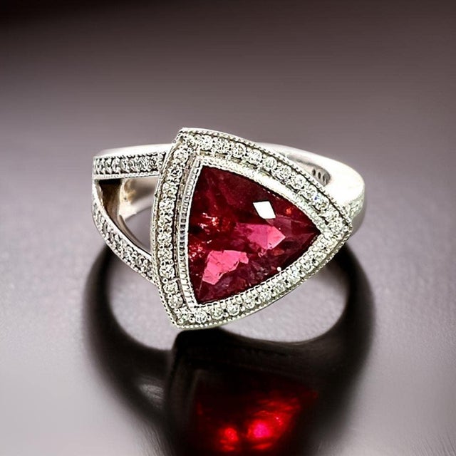 Natural Tourmaline Diamond Ring 7 14k W Gold 4.38 TCW Certified For Sale In New York - Image 6 of 15