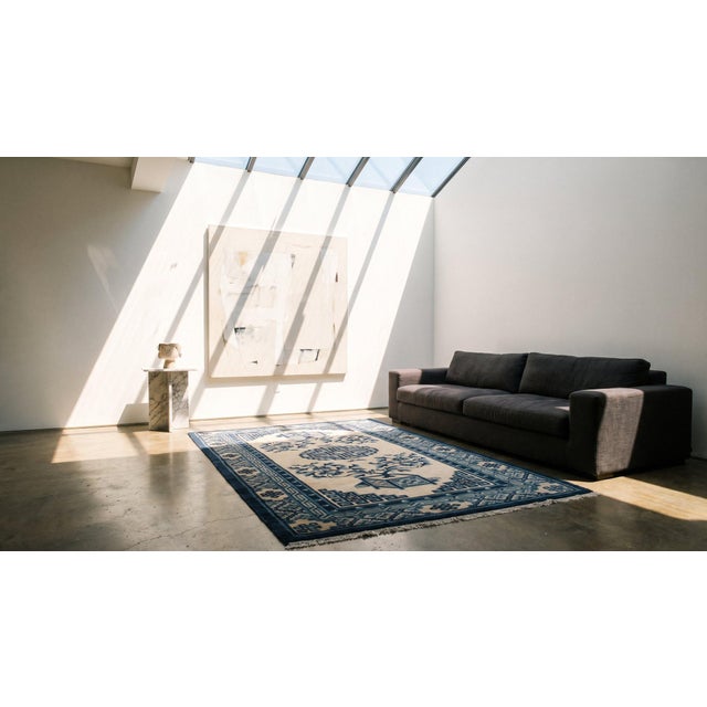 1920s Ivory Field Medallion Antique Chinese Baotou Rug 3' X 6' Handknotted Pile Wool Carpet For Sale - Image 9 of 11