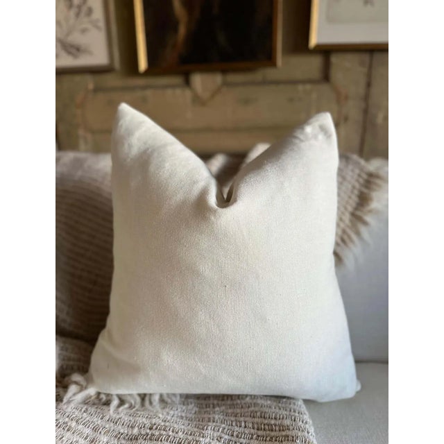 French Linen Pillow With Down Insert in Blanc Oyster For Sale - Image 4 of 7