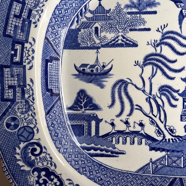 Antique English Blue & White Chinoiserie Serving Platter For Sale - Image 6 of 12