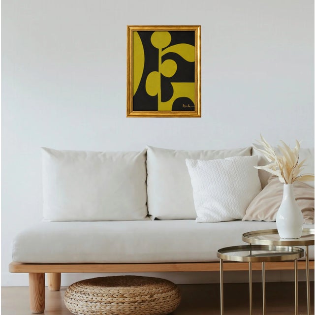 Original acrylic painting by Bryan Boomershine on canvas board featuring a bold modernist composition of organic black...