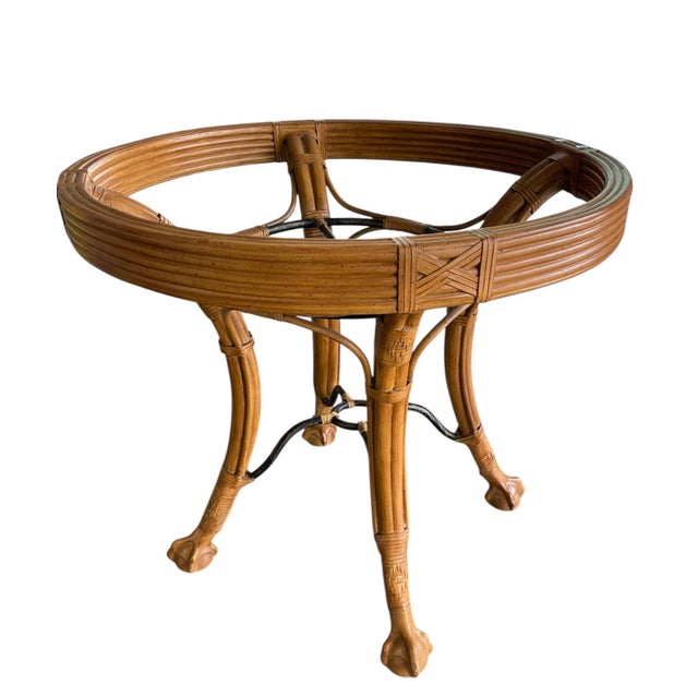 Late 20th Century Palm Beach Regency Rattan & Iron Dining Table With 42” Glass Top — In the Style of Ferguson Copeland For Sale - Image 5 of 8