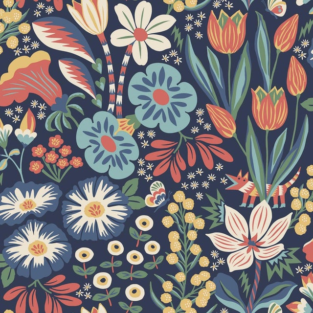 SAMPLE - Boråstapeter Trädgården Wallpaper In Midnight Multi For Sale