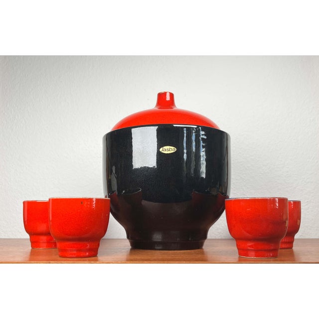 Mid-Century Modern West German Pottery Punch Bowl and Cups from Jasba, 1960s, Set of 7 For Sale - Image 5 of 18