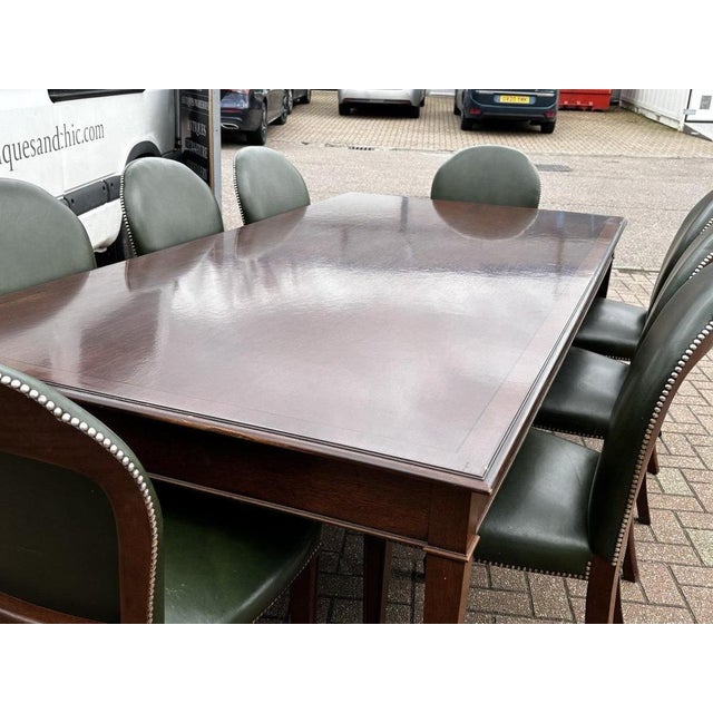 Dining Table and Dining Chairs in Green Leather, Set of 9 For Sale - Image 3 of 18
