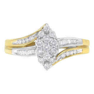 10K Yellow and White Gold 1/2 Cttw Diamond Marquise Shaped Cluster Split Shank Ring (H-I Color, SI2-I1 Clarity) - Size 6 For Sale