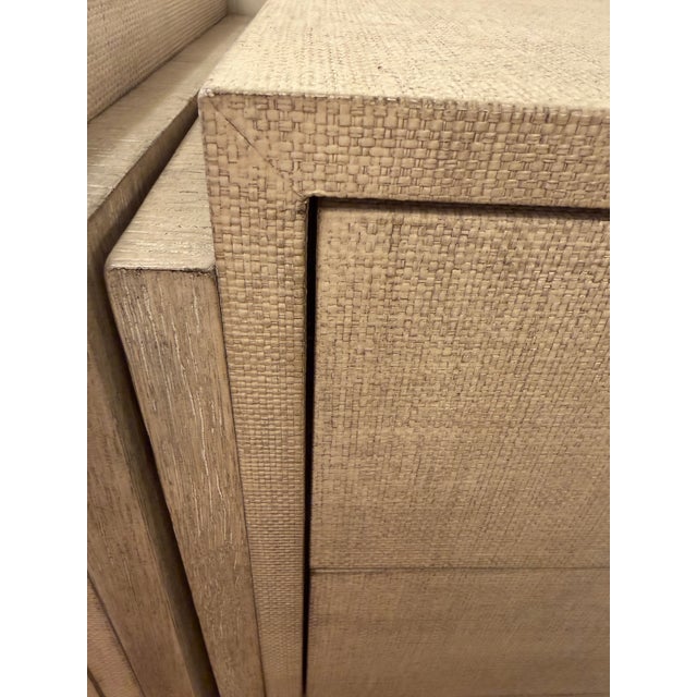 Modern Linen Wrapped Wood and Shellac 2 Drawer Nightstands With Metal Accents by Hooker Furniture Co, Signed a Pair For Sale - Image 10 of 11