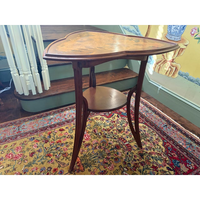 Brown Antique Louis Majorelle Inlaid Poppies Occasional Trefoil Guéridon Table For Sale - Image 8 of 12