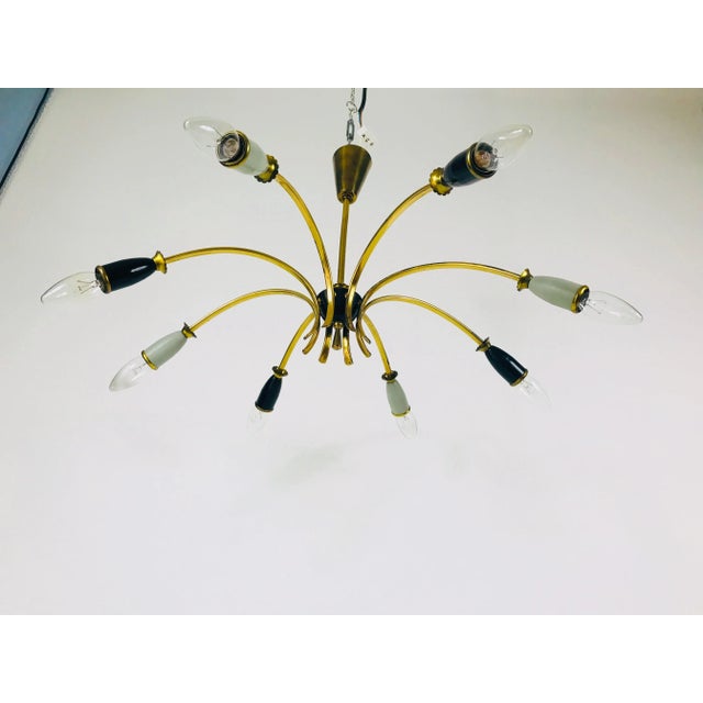 Metal Large Brass 8-Arm Sputnik Chandelier, 1950s For Sale - Image 7 of 13