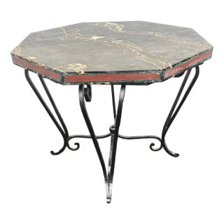 French Art Deco Side Table with Iron Frame & Marble Top, 1920s For Sale