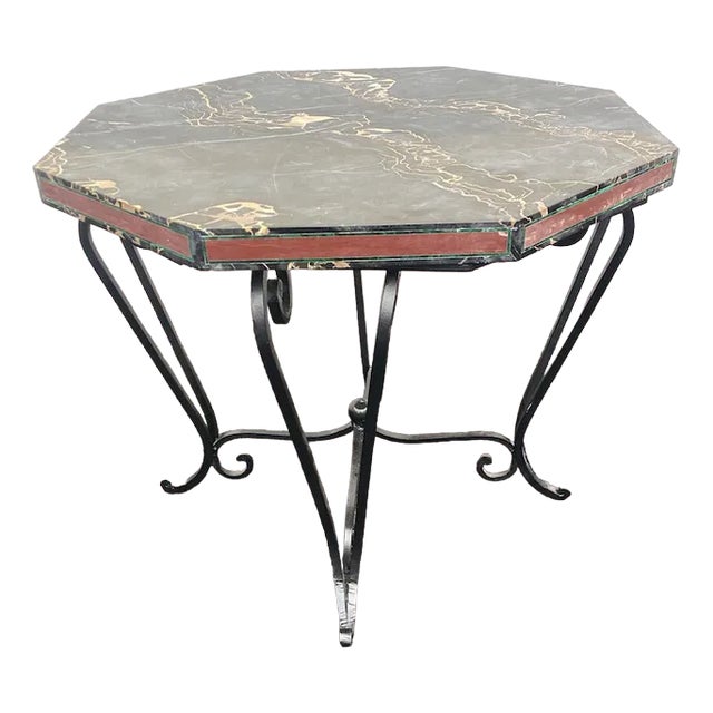 French Art Deco Side Table with Iron Frame & Marble Top, 1920s For Sale