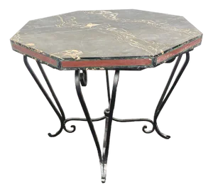 French Art Deco Side Table with Iron Frame & Marble Top, 1920s