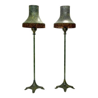 Metal Hearth Lapms, a Pair For Sale