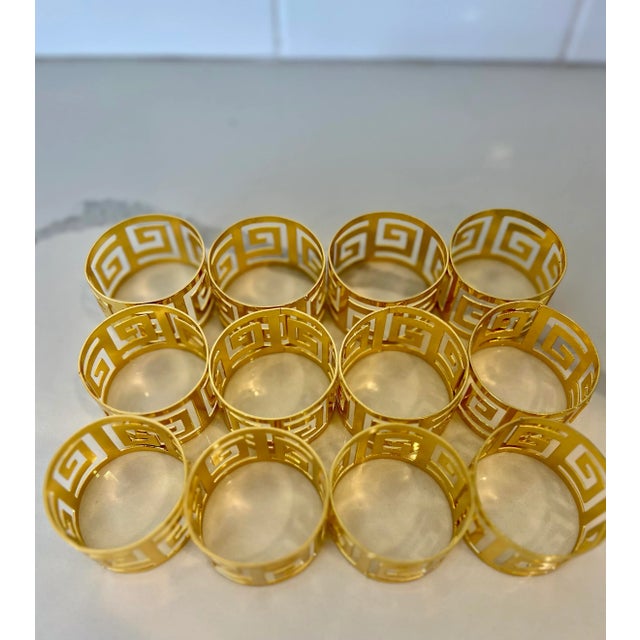 Early 21st Century Greek Key Style Brass Napkin Rings Set of 12 For Sale - Image 5 of 5