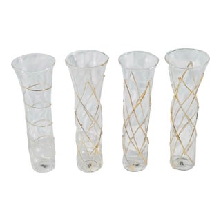 Set of 4 Abigail’s “Razzle Dazzle” Gold-Accented Champagne Flutes — Crisscross & Spiral For Sale