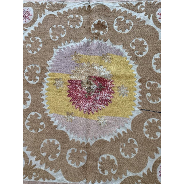 Mid-Century Modern Uzbekistan Suzani Tablecloth - Tribal Textile 4' X 4'1'' For Sale - Image 3 of 18