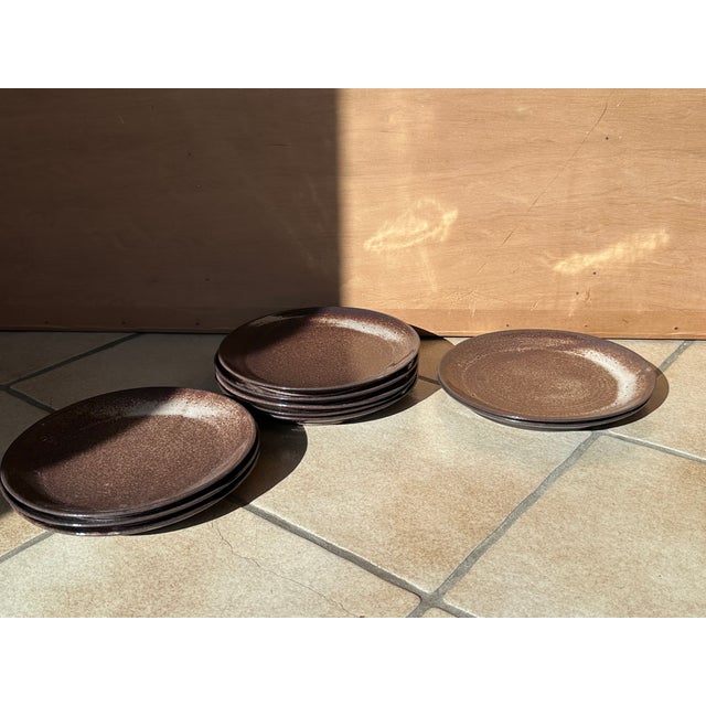 1970s Handmade Ceramic Dinner and Serving Plates from Serocka, Germany, 1970s, Set of 10 For Sale - Image 5 of 13