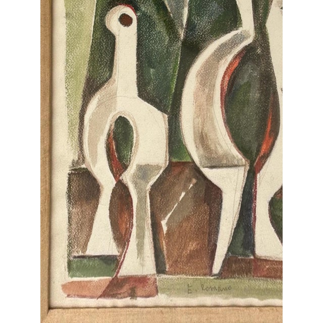Abstract 1950’s E. Romano "Bird Abstractions" Watercolor Painting For Sale - Image 3 of 6