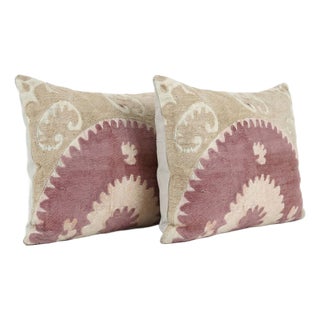 Hand Embroidered Suzani Lumbar Pillow Cover 14'' X 22'' - Set of Two For Sale