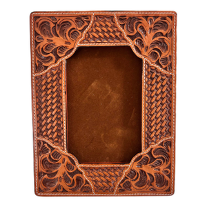 1970s Southwestern Tooled Leather Picture Frame With Croc Embossed Accents