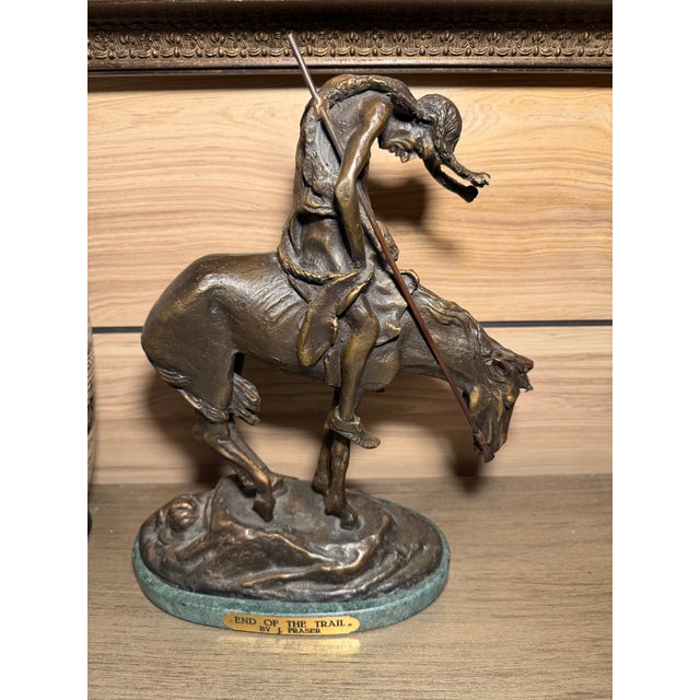 1980s Bronze ‘End of the Trail’ Sculpture, Styled After Fraser.” For Sale - Image 4 of 12