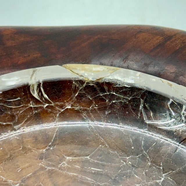 Vintage Spanish Cigar Ashtray in Wood and Crackle Glass For Sale - Image 4 of 12