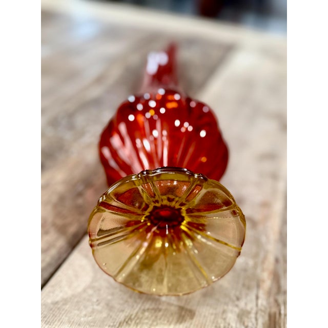 Glass Vintage Le Smith Amberina Swung Pedestal Vase - Mid Century Modern - 22"h For Sale - Image 7 of 9