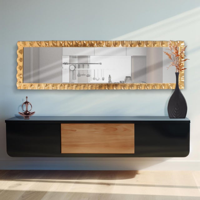 La Bailadora Bright Gold Ruffled Metal Dressing Mirror For Sale - Image 9 of 11
