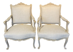 19th Century Updated Painted Louis XV Armchairs or Fauteuils -a Pair