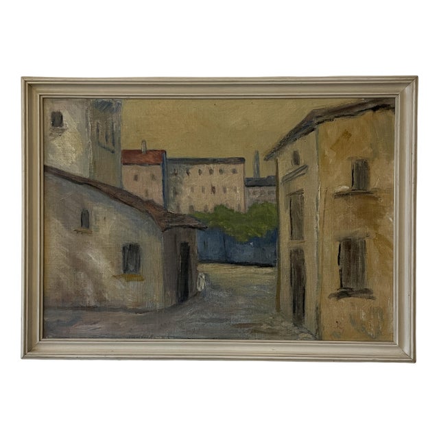 Vintage Mediterranean Street Scene, 1960s, Ol on Canvas, Framed For Sale