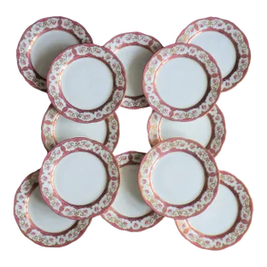Early 20th Century Tiffany and Co. Luncheon Plates With Hand Painted Roses and Gilding- Set of 12 by Cauldon