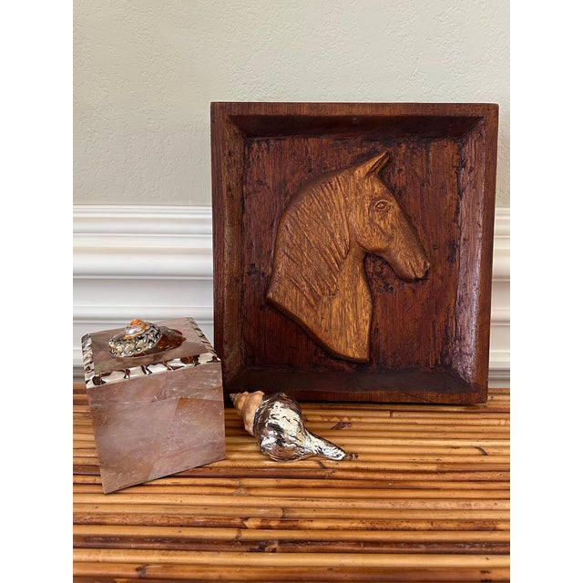 Vintage Hand Carved Wood Mid-Century Horse Wall Relief Panel Sculpture For Sale - Image 10 of 12