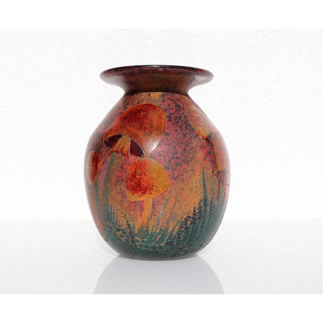 Paint Antique French Enameled & Etched Glass Mushroom Vase from Daum For Sale - Image 7 of 7