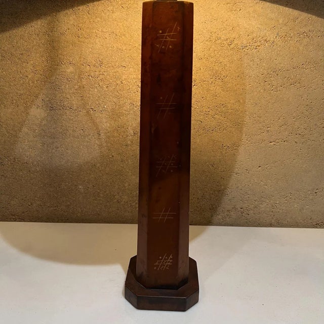 1950s Hand Painted Leather Table Lamp Tic-Tac -Toe Mexico For Sale - Image 9 of 16