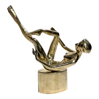 Vintage Brass Woman Sculpture Marked Surawongse 27/300 For Sale