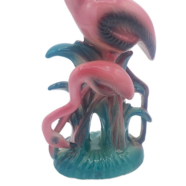 Mid 20th Century Mother & Daughter Pink Flamingo Ceramic Tabletop Statue by Leftons For Sale - Image 4 of 7