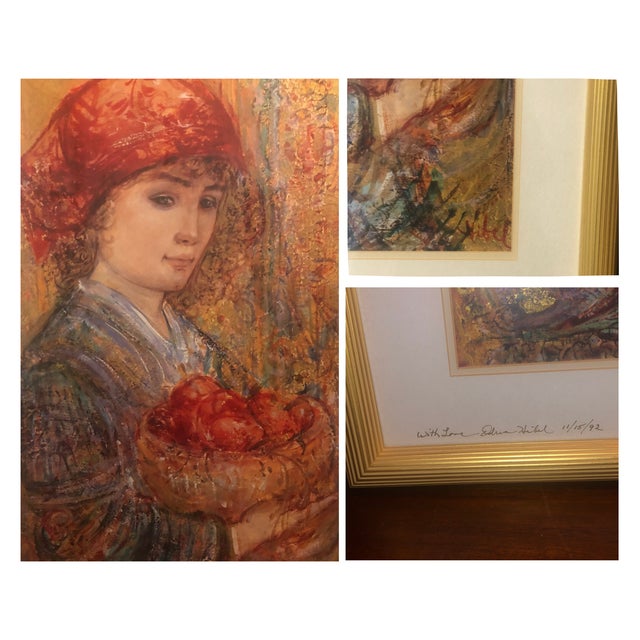 Framed vintage limited-edition lithograph titled "Angelina" by renowned American artist Edna Hibel (1917–2015). Originally...