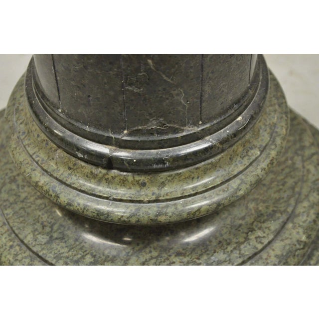 Antique Italian Classical Style Green Marble Spiral Carved Round Pedestal Plant Stand For Sale - Image 11 of 12