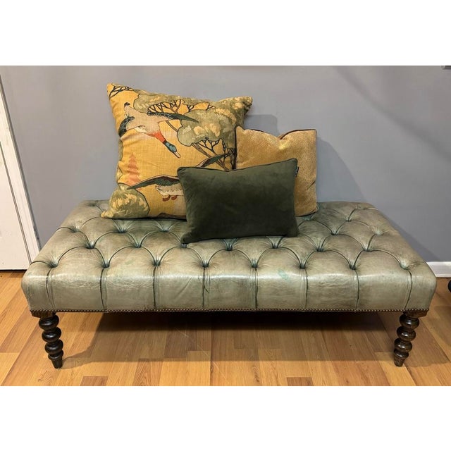 George Smith Tufted Leather Ottoman Bench For Sale - Image 9 of 11