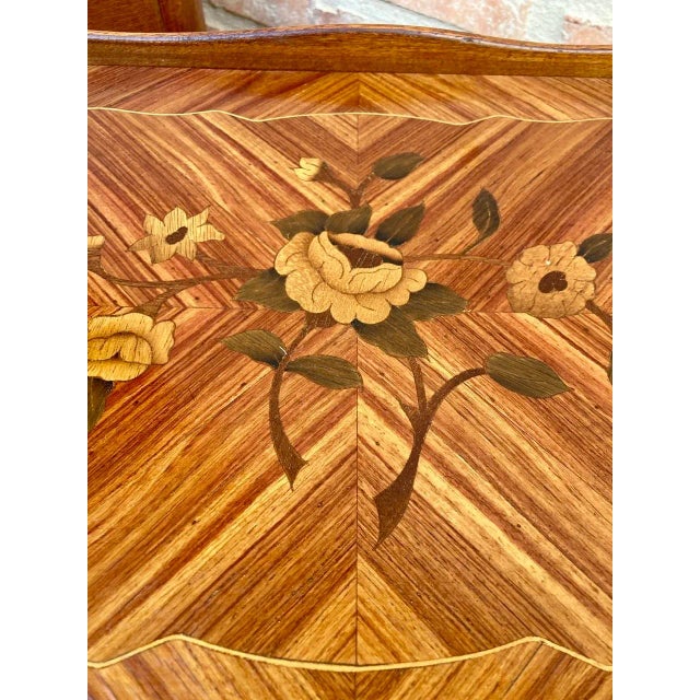 Vintage French Bedside Tables in Marquetry and Bronze Hardware, 1920, Set of 2 For Sale - Image 3 of 13