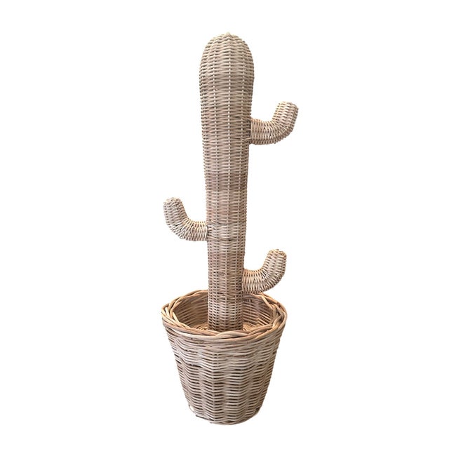 Rustic Vintage Hand-Woven Wicker / Rattan Potted Cactus Sculpture, Circa 1970 in the Manner of Mario Lopez Torres For Sale - Image 3 of 7