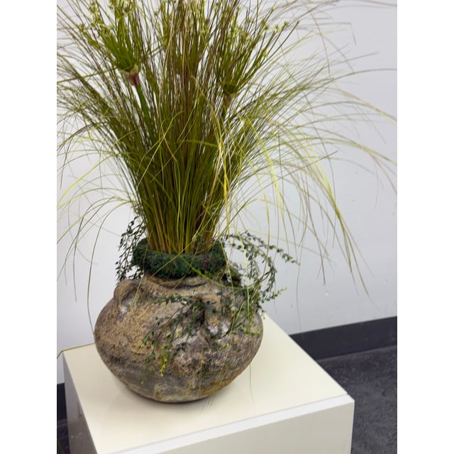 Mid-Century Modern Mid-Century Modern Marmite Faux Grass Arrangement, Vintage For Sale - Image 3 of 12