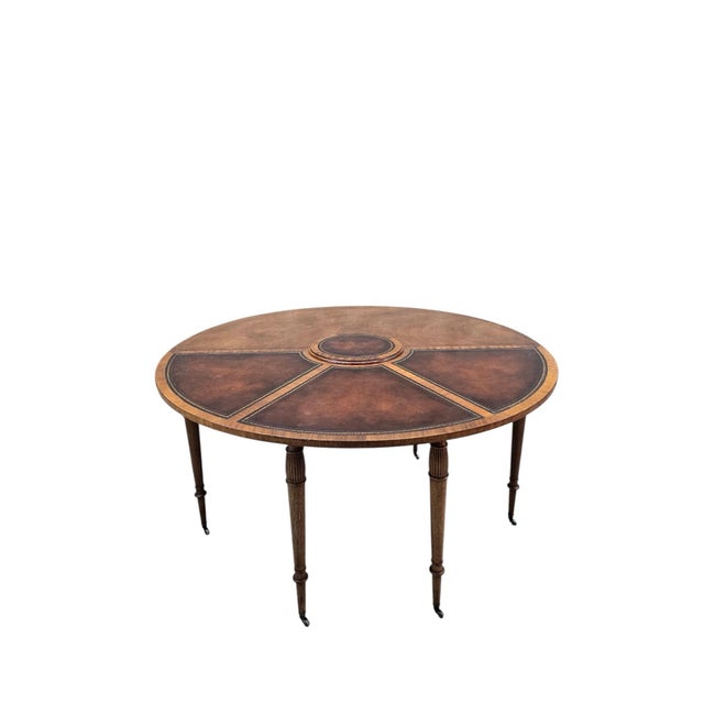 Federal Style Mahogany and Leather Flip Top Demilune/Game Table by Weimann Elegant Federal style flip-top demilune game...