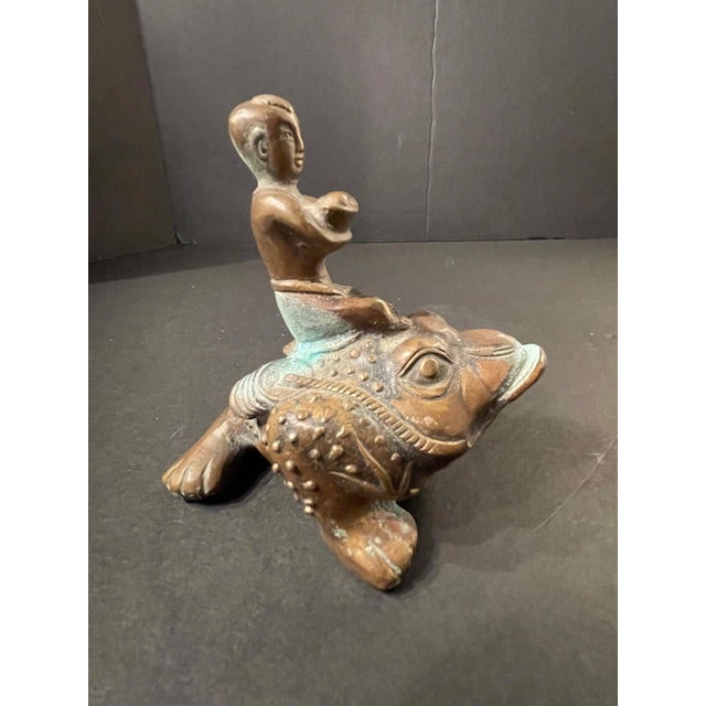 Brown 17th/18th Century Bronze of Chinese Tao Diety Liu Hai Astride His Golden, 3-Legged Toad For Sale - Image 8 of 9