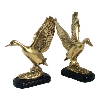 Vintage Brass Duck Bookends - A Pair For Sale