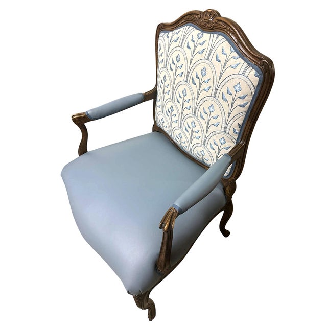 French Mid 20th Century Schoonbeck of Grand Rapids Louis XV Oak Fauteuils With New Leather and Embroidery Upholstery - A Pair For Sale - Image 3 of 7