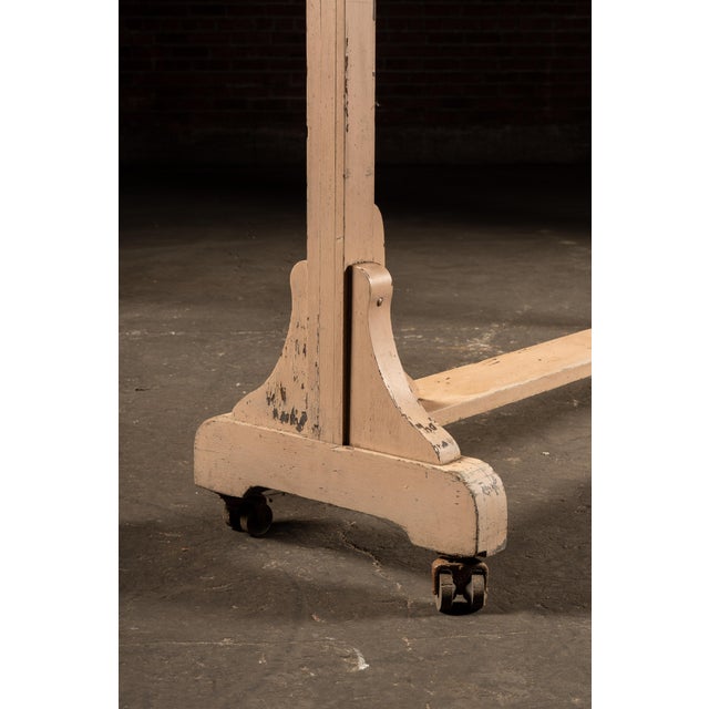 Early 20th Century Industrial Rolling Wooden Garment Rack in Beige For Sale In Chicago - Image 6 of 7