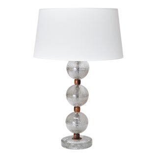 Table Lamp in Glass and Wood from Falkenbergs Belysning, Sweden, 1950s For Sale