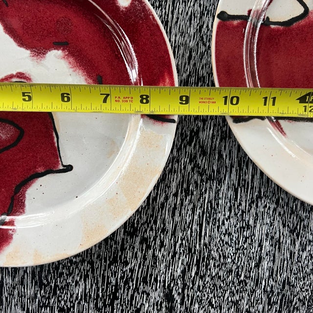 Ceramic Stunning Abstract 1980s Pair Decorative Pottery Plates For Sale - Image 7 of 7